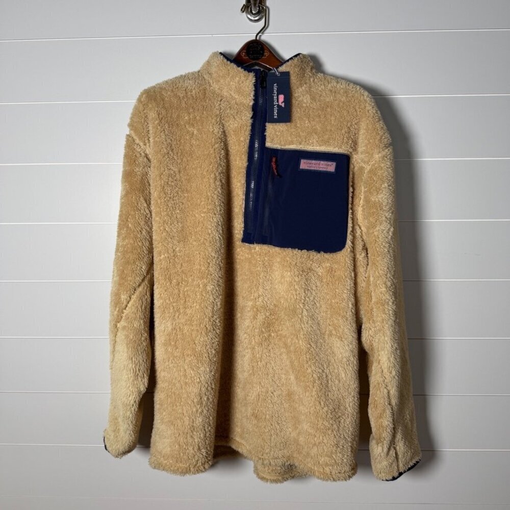NWT-- VINEYARD VINES CAMEL/NAVY  Stillwater Sherpa  Quarter-Zip....Size 2XB